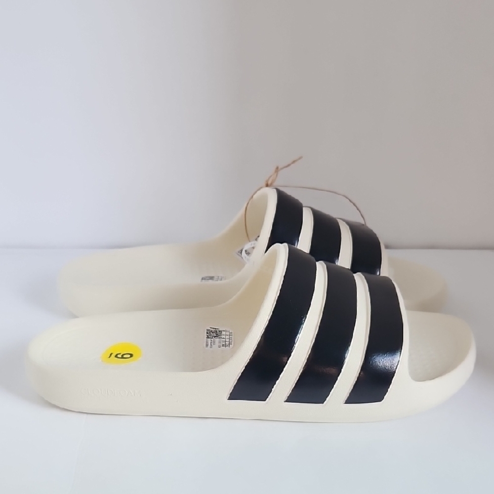 Adidas Off White and Black Slide Sandals